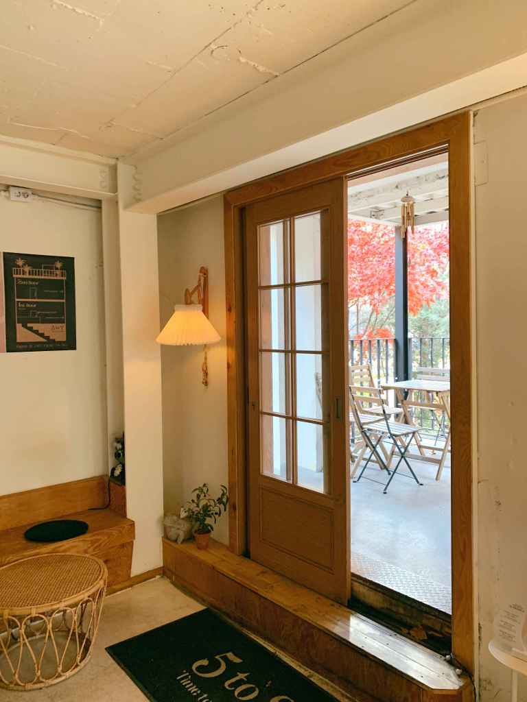 Detailed shots of vintage decorations and lighting inside the cafe.