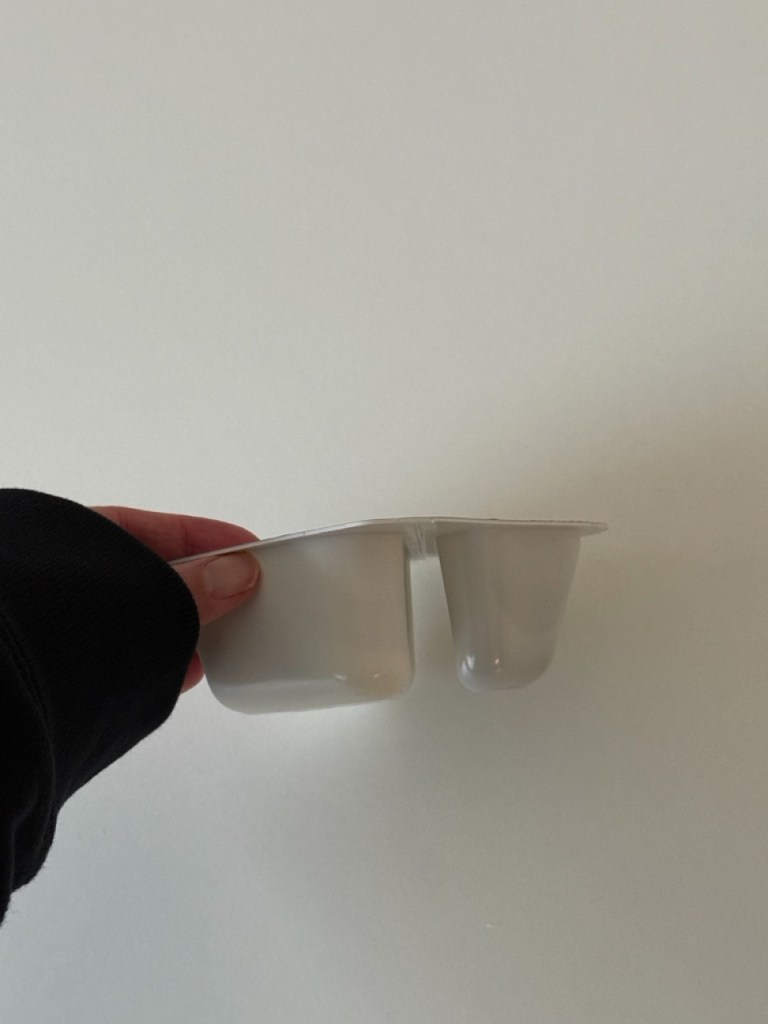 A representative shot of a Viyott yogurt cup with its iconic flip-over design.