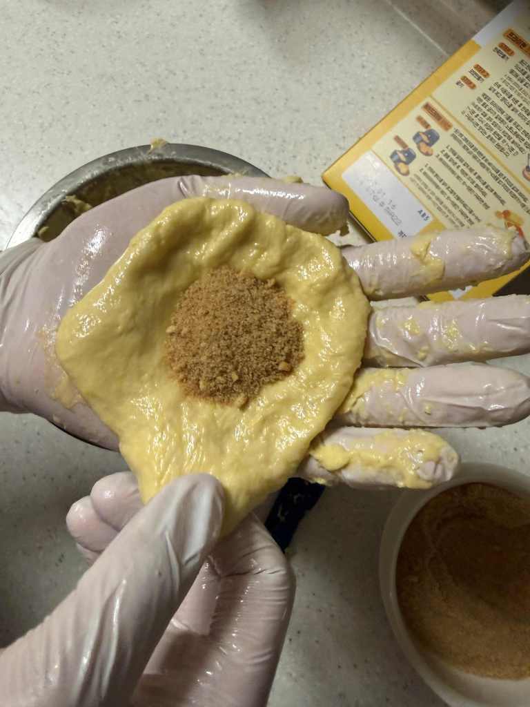 A mix of brown sugar, cinnamon, and crushed nuts for the filling.