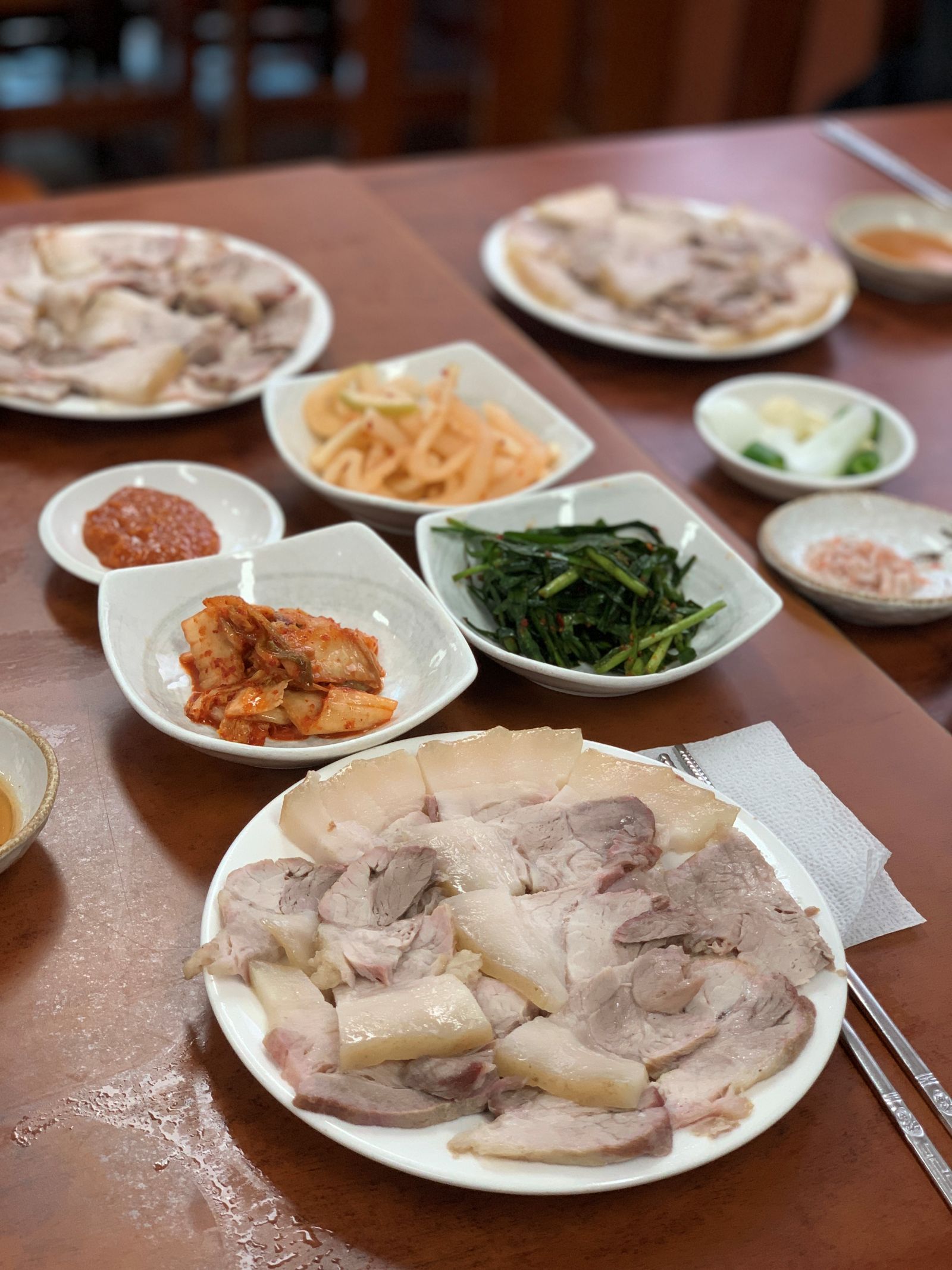 Close-up of the moist and soft pork slices, boiled to traditional perfection.