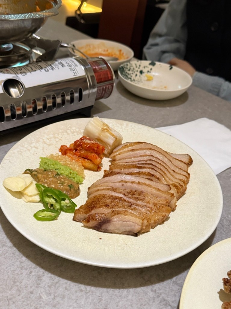 A unique dish featuring traditional Korean sauces presented in a fine-dining style.