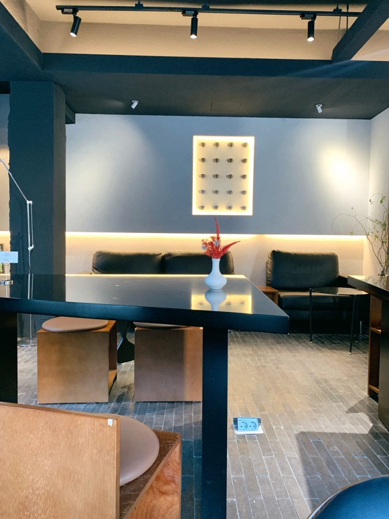 The stylish interior of a famous dessert boutique in the heart of Seongsu.