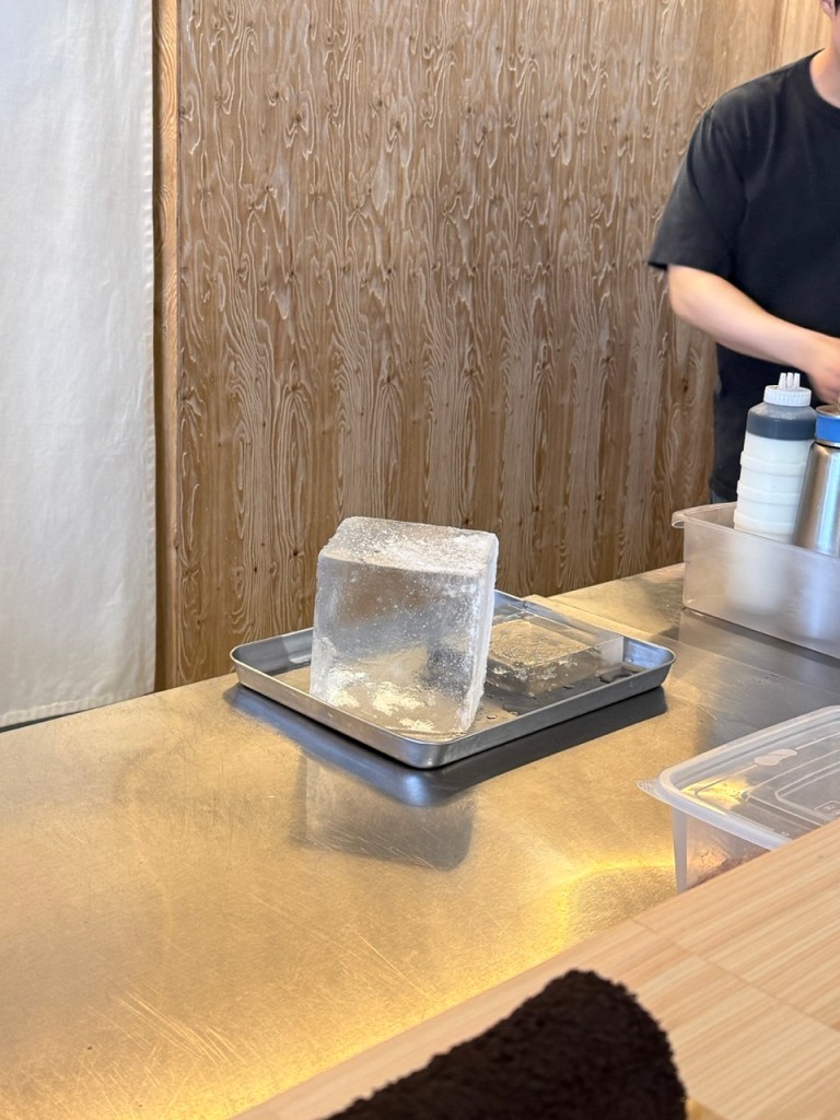 The signature large rectangular ice blocks used to create Koriya's bingsu.