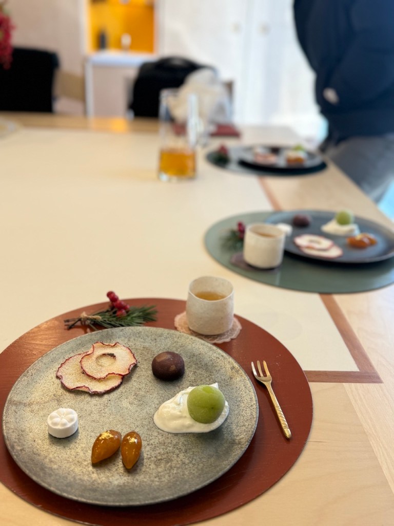 An elegant, refreshing, and beautifully crafted Korean-inspired dessert serving as a grand finale to the course.