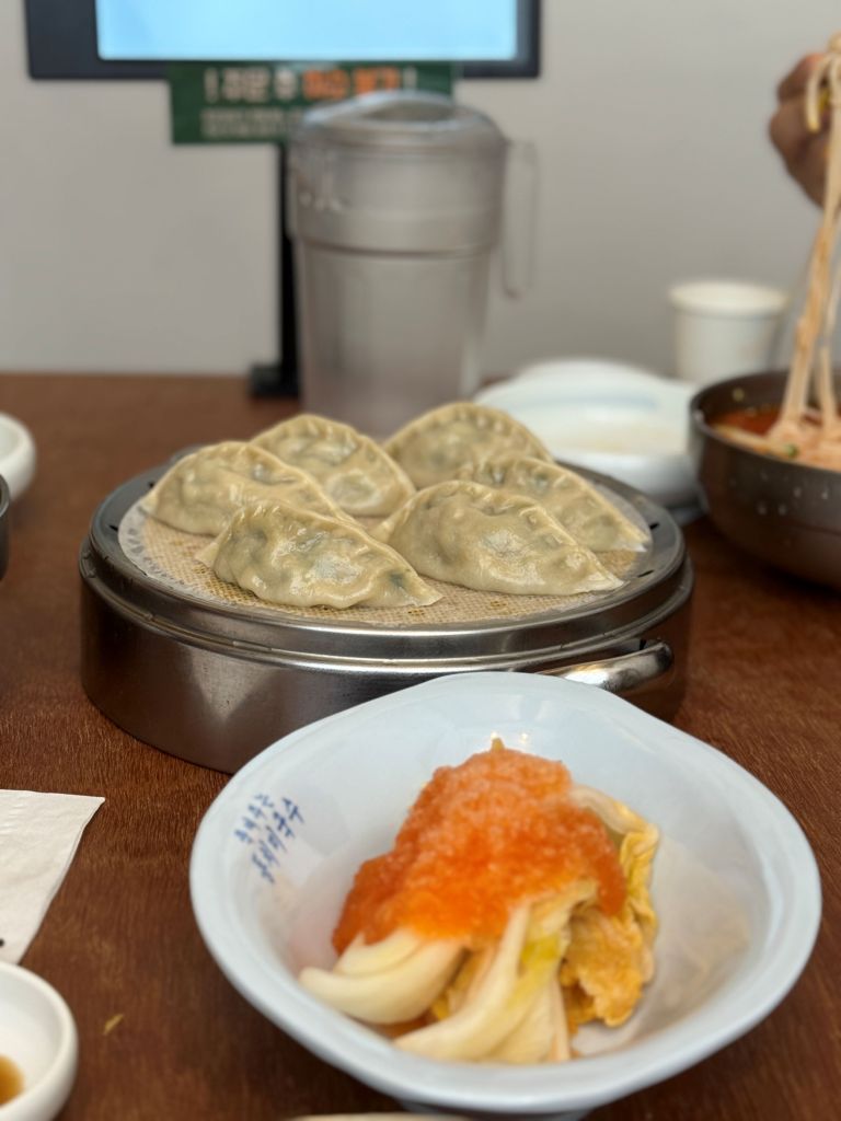 Plump and juicy Korean steamed dumplings, or Mandu, served